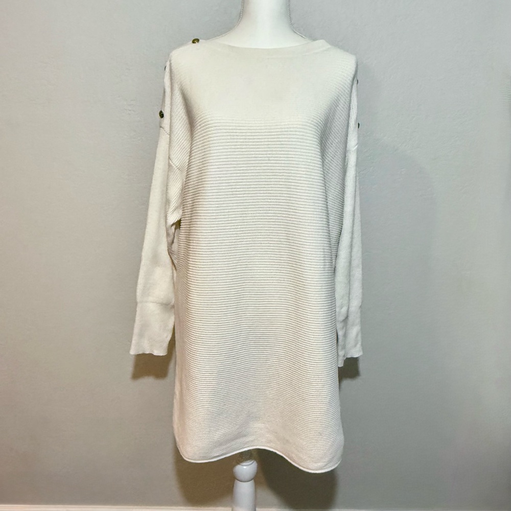 Lauren Ralph Lauren - Creamy White Sweater Tunic/Dress w/Gold Button Detail-XL